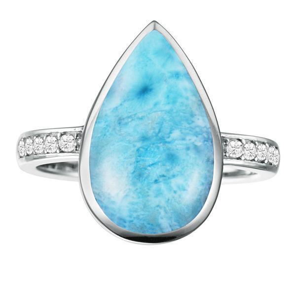 14K White Gold Larimar Teardrop Ring with Diamond Band – Island by