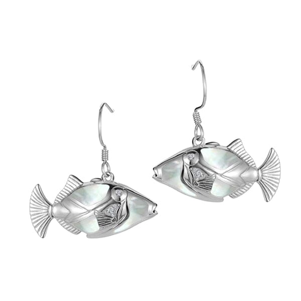 Sterling Silver Mother of Pearl Humuhumunukunukuapua'a Fish Hook Earrings