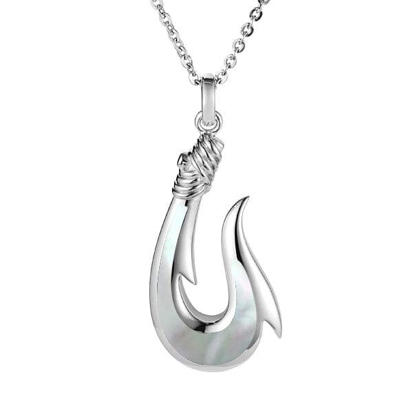 Sterling Silver Mother of Pearl Fish Hook Pendant Small