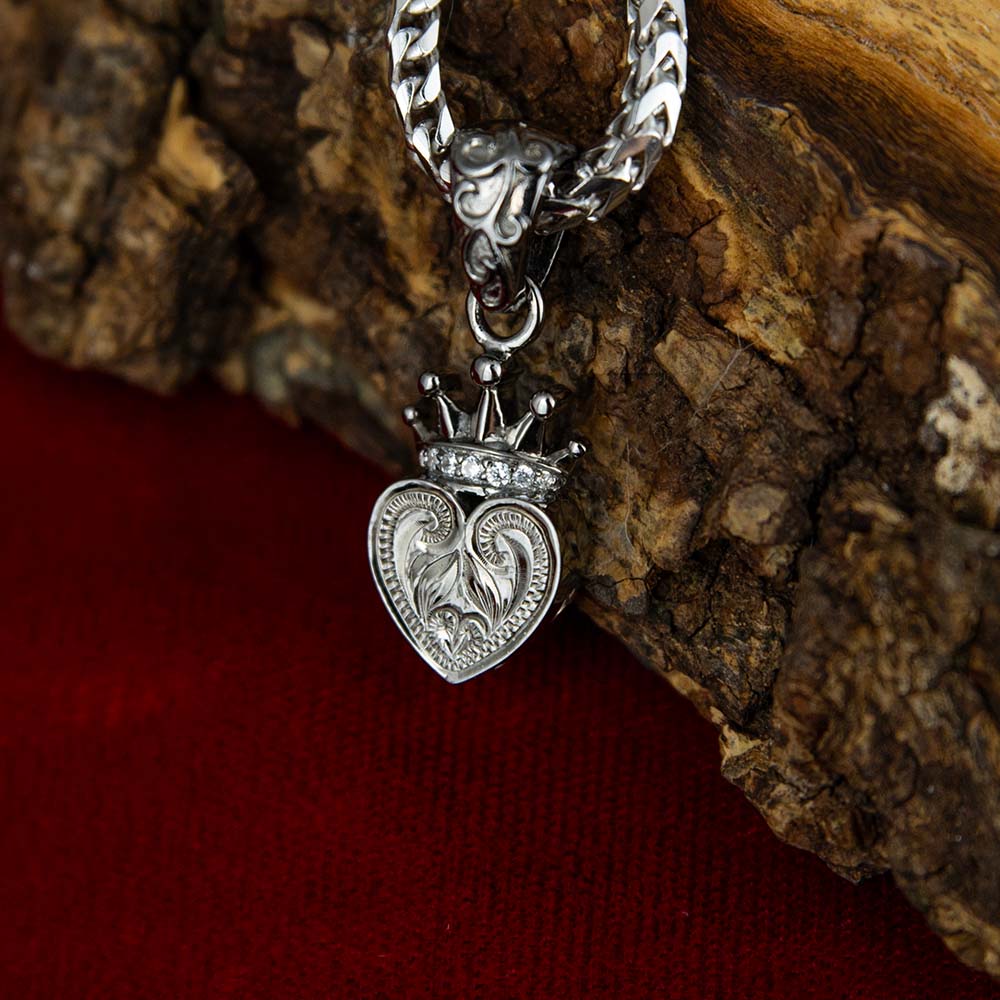 J3 Collection Hawaiian Heart Pendant with traditional Hand engraved scroll design