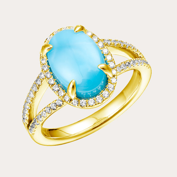 Larimar classic collection featuring a gold classic design ring lined with diamonds