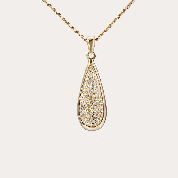 classic 14K gold collection features a pavé teardrop pendant lined with diamonds set in 14K solid yellow gold