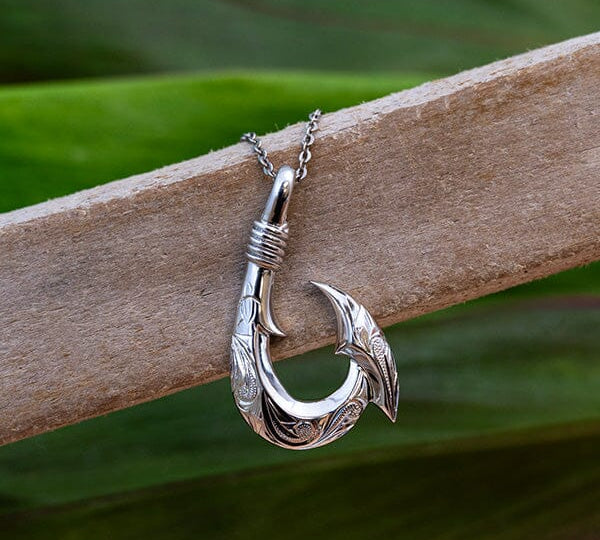 Engraved Fishhook Pendant Pendant Island by Koa Nani 