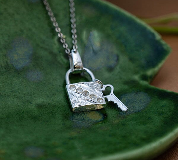 Engraved Lock & Key Pendant Pendant Island by Koa Nani 