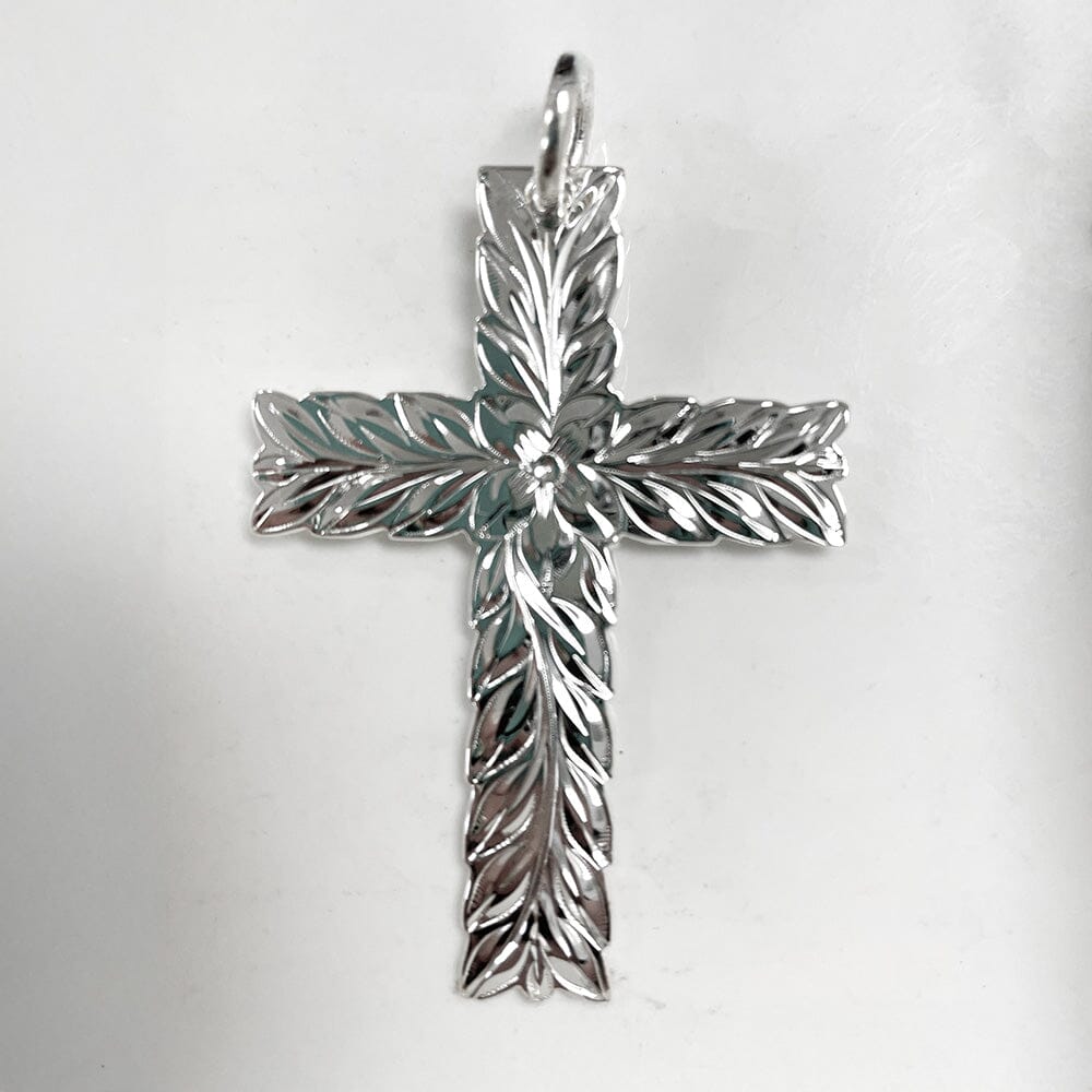 Engraved Maile Leaf Cross Pendant Island by Koa Nani 