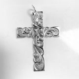 Engraved Plumeria Scroll Cross Pendant Island by Koa Nani 