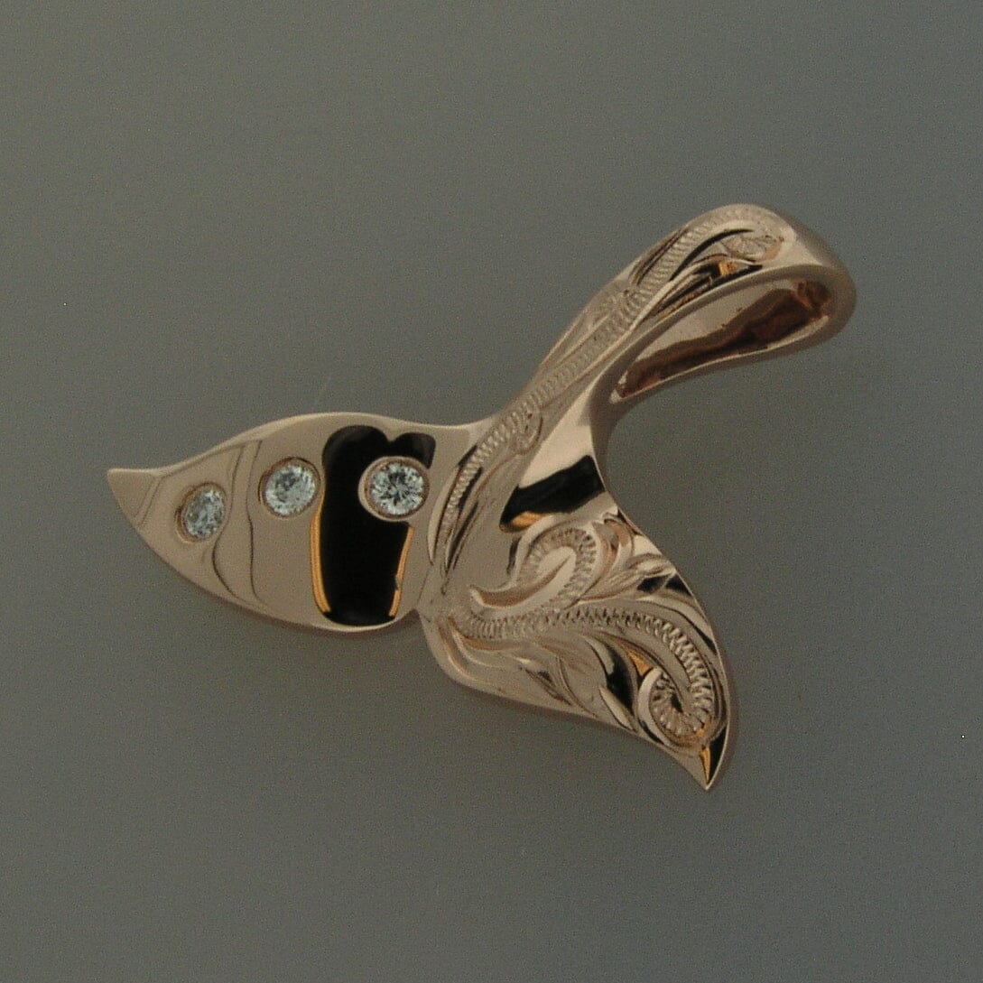 Engraved Whale Tail Pendant with Diamonds Pendant Island by Koa Nani 