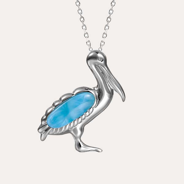 garden larimar collection features a pelican pendant with ocean blue larimar gemstone