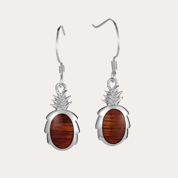 koa wood island lifestyle collection featuring koa wood pineapple hook earrings