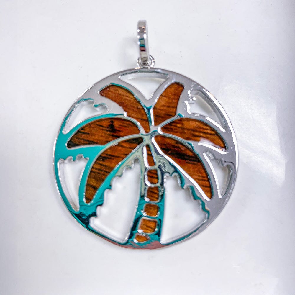 Koa Wood Palm Tree Medallion Pendant Island by Koa Nani 