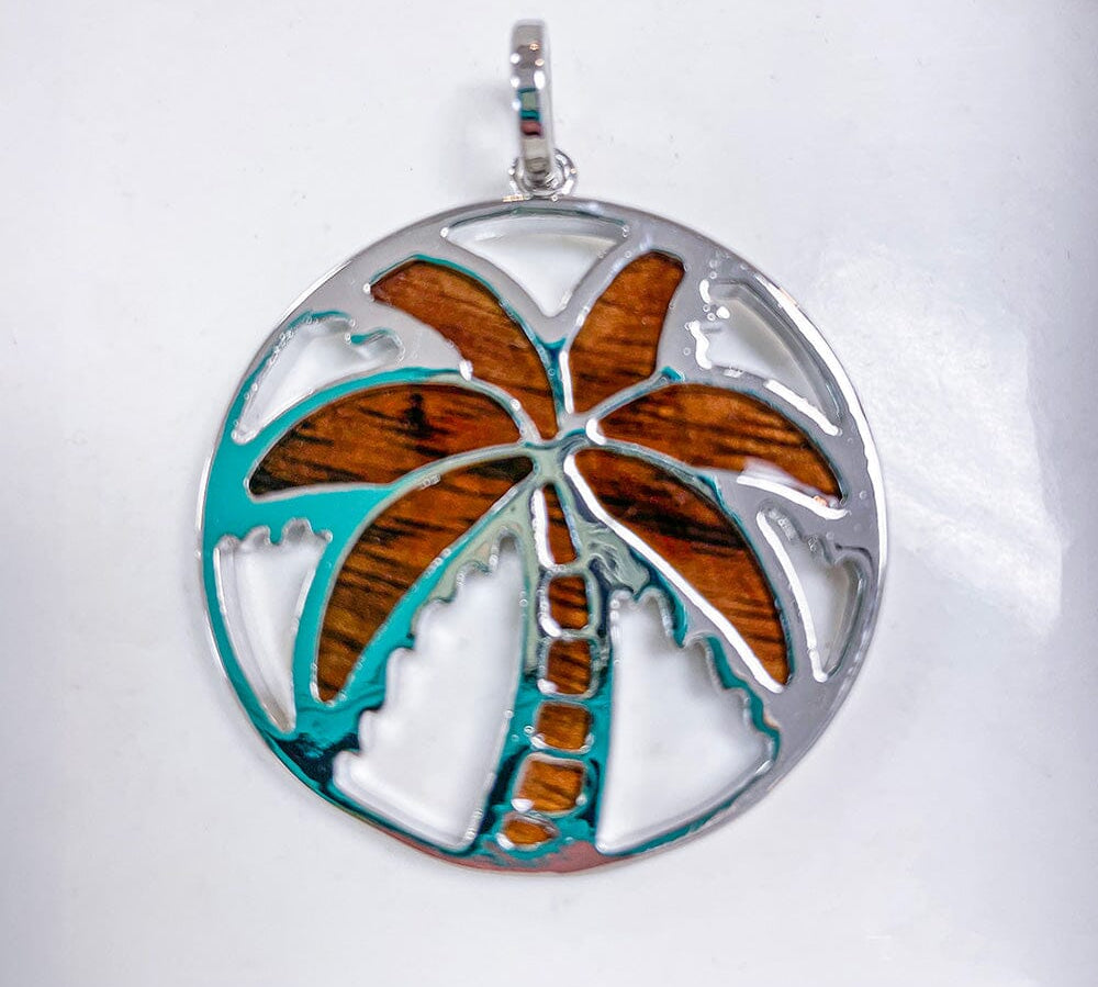 Koa Wood Palm Tree Medallion Pendant Island by Koa Nani 