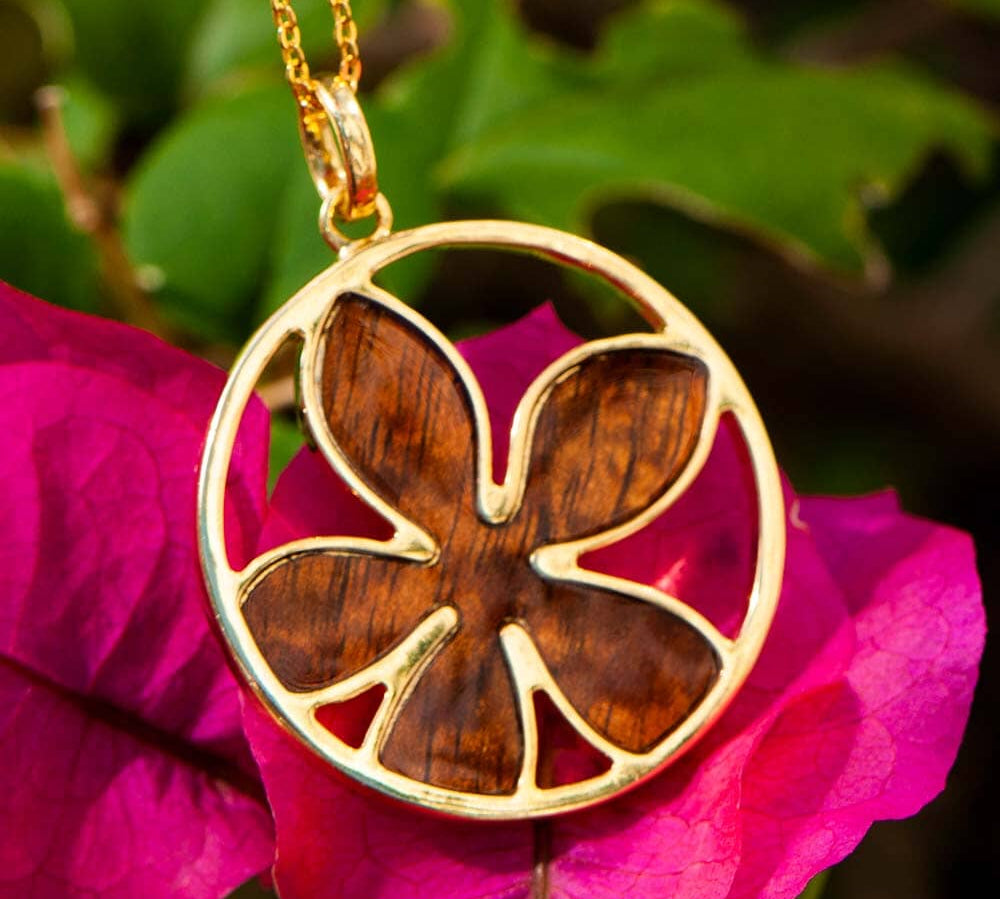 Koa Wood Plumeria Medallion Pendant Island by Koa Nani 