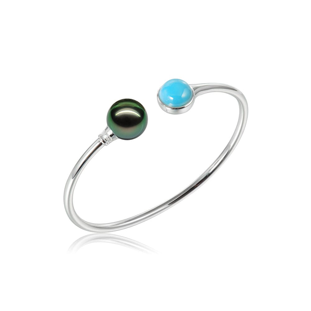 Larimar Circle Bangle with Tahitian Pearl Bangle Island by Koa Nani 