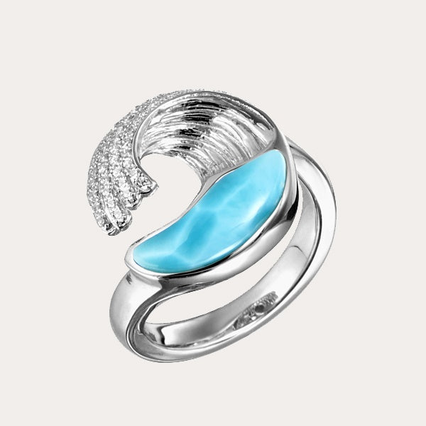 Larimar ring ocean wave design