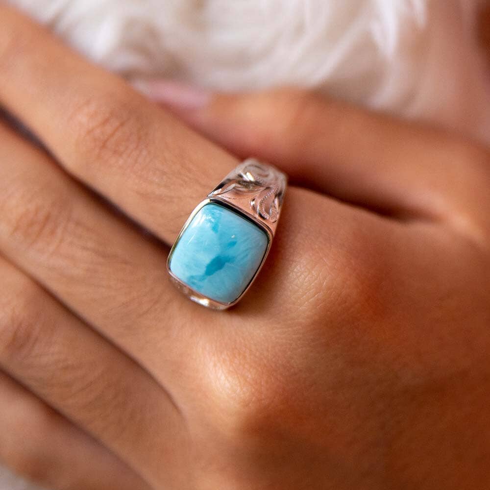 Larimar Infinite Ocean Ring with Engravings Ring Island by Koa Nani 