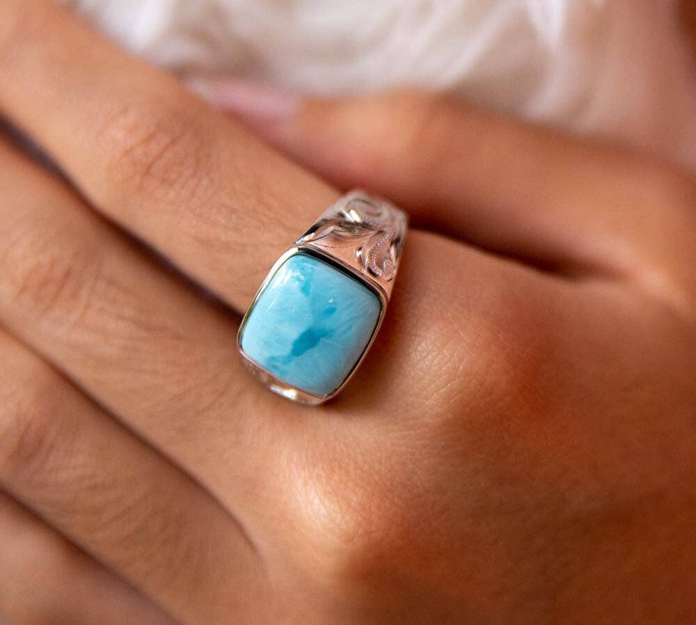 Larimar Infinite Ocean Ring with Engravings Ring Island by Koa Nani 