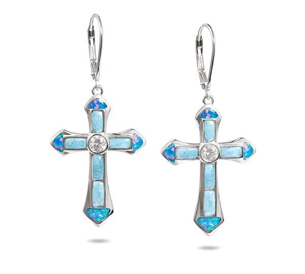 Larimar & Opal Ke'a Cross Earrings Earrings Island by Koa Nani 