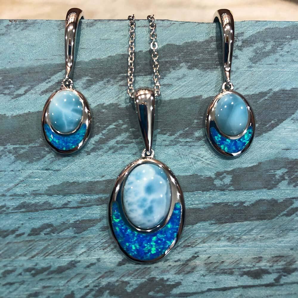 Larimar & Opal Moonrise Pendant & Earrings Set Other Island by Koa Nani 