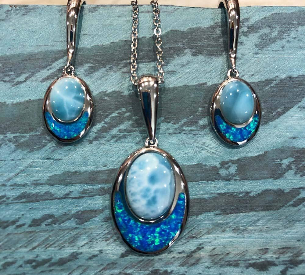 Larimar & Opal Moonrise Pendant & Earrings Set Other Island by Koa Nani 