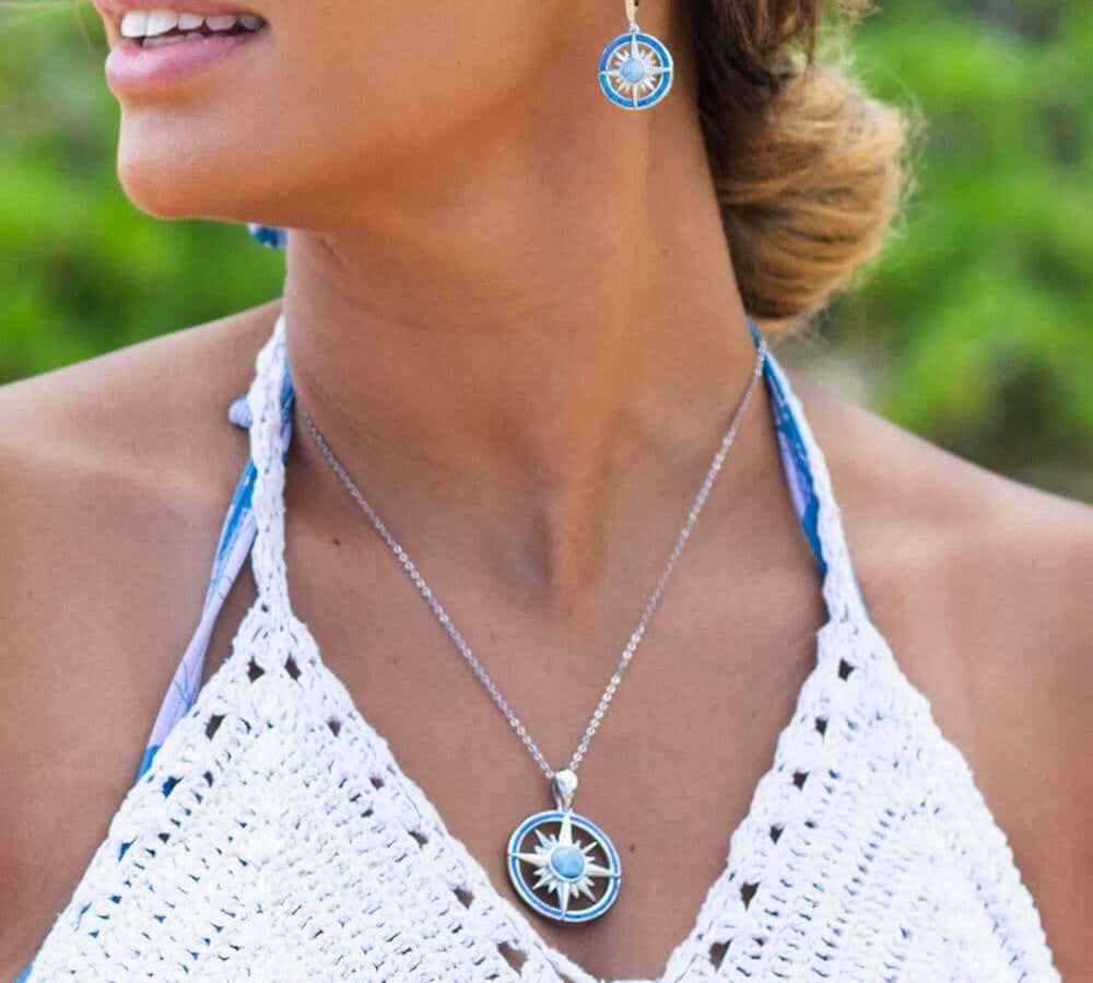 Larimar & Opal Starburst Compass Pendant & Earrings Set Other Island by Koa Nani 