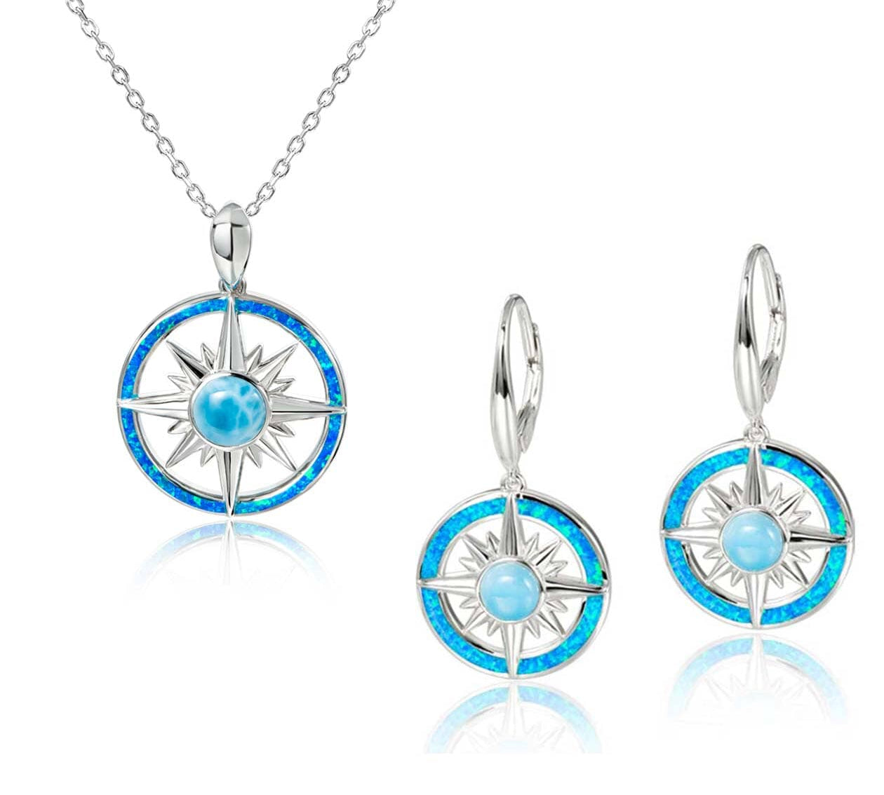 Larimar & Opal Starburst Compass Pendant & Earrings Set Other Island by Koa Nani 