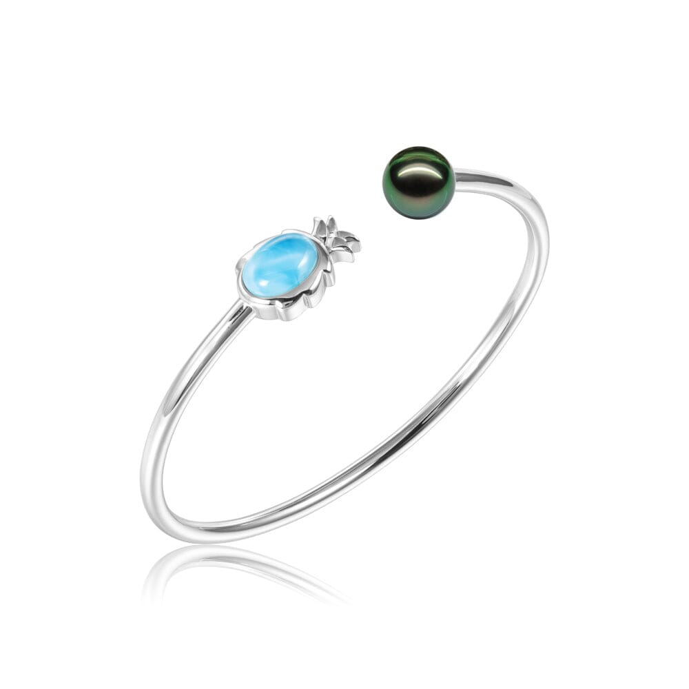 Larimar Pineapple Bangle with Tahitian Pearl Bangle Island by Koa Nani 