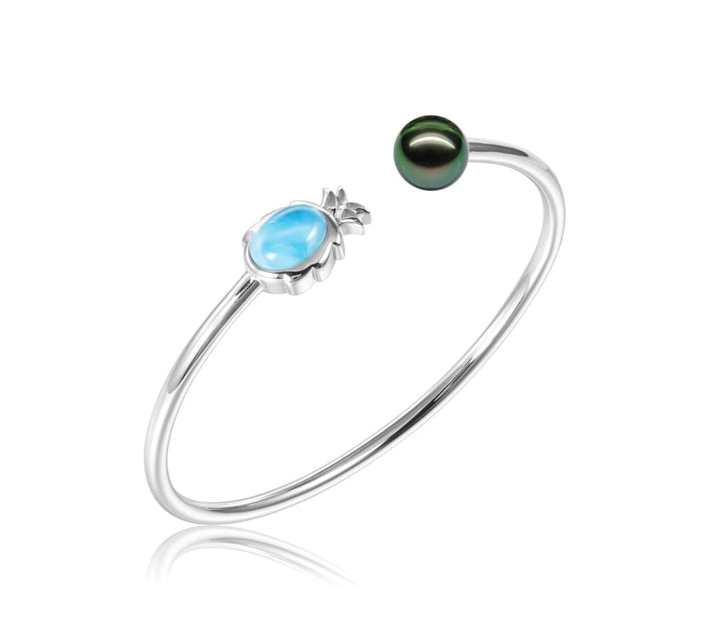 Larimar Pineapple Bangle with Tahitian Pearl Bangle Island by Koa Nani 