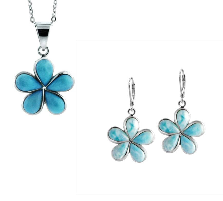 Larimar Plumeria Pendant & Earrings Set Other Island by Koa Nani 