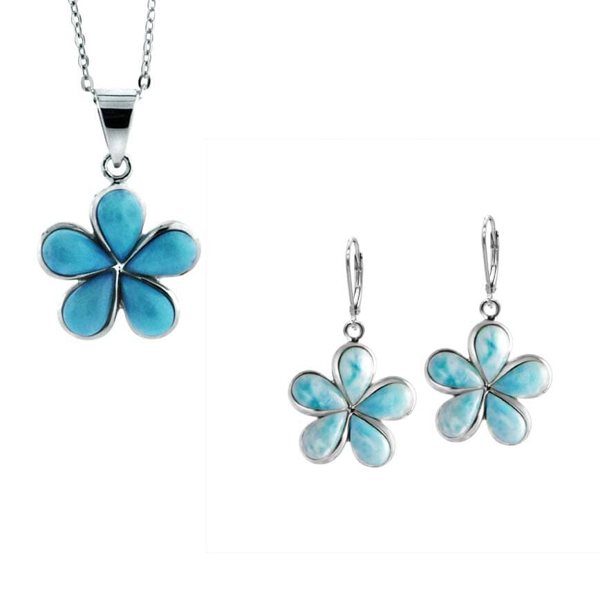 Larimar Plumeria Pendant & Earrings Set Other Island by Koa Nani 