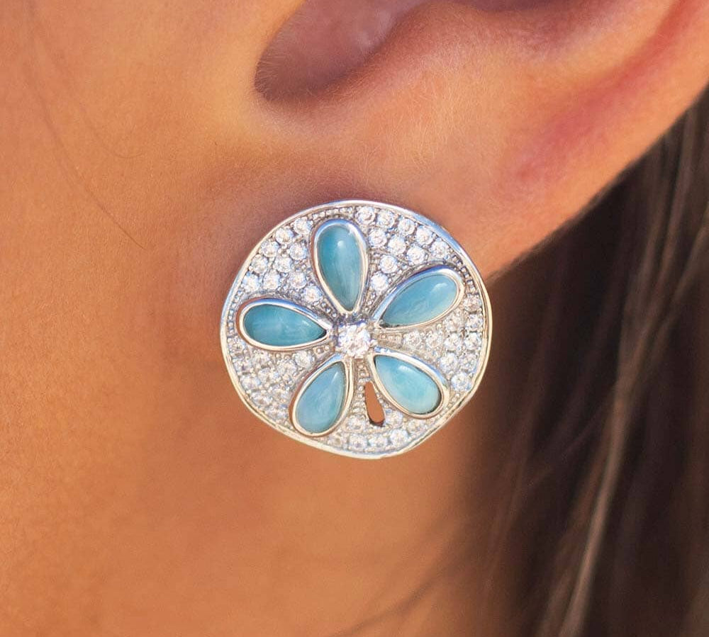 Larimar Sand Dollar Pavé Pendant & Earrings Set Other Island by Koa Nani 