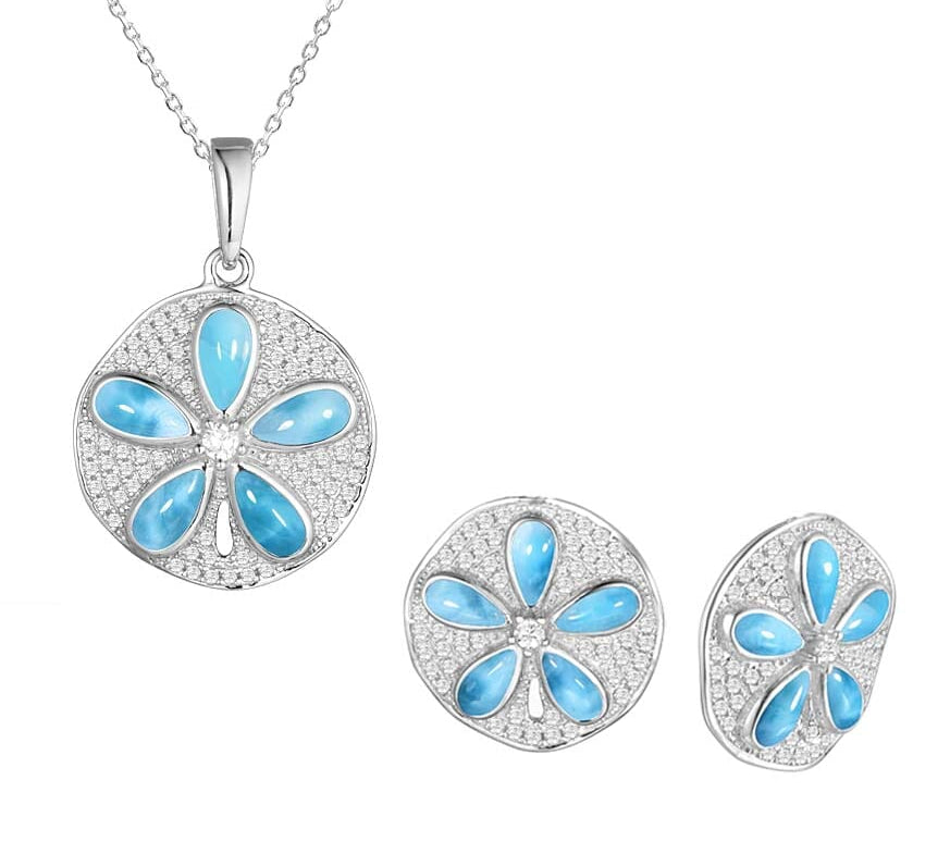 Larimar Sand Dollar Pavé Pendant & Earrings Set Other Island by Koa Nani 