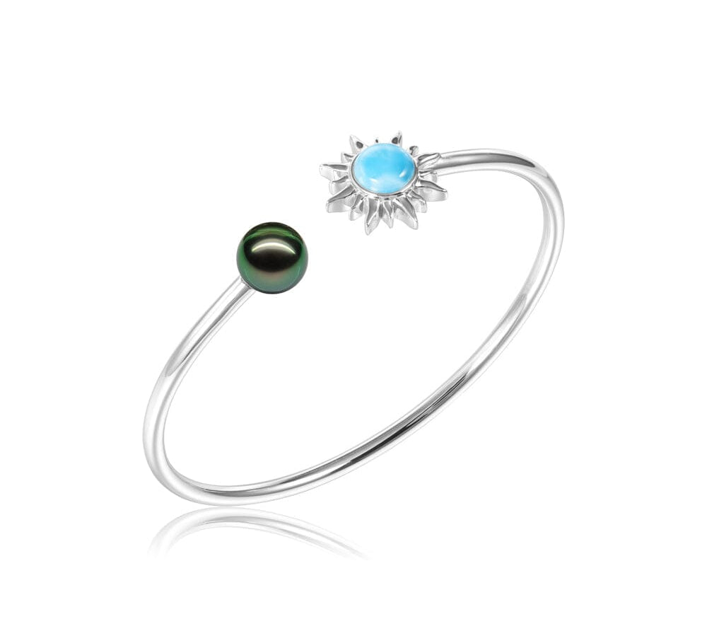 Larimar Sun Bangle with Tahitian Pearl Bangle Island by Koa Nani 