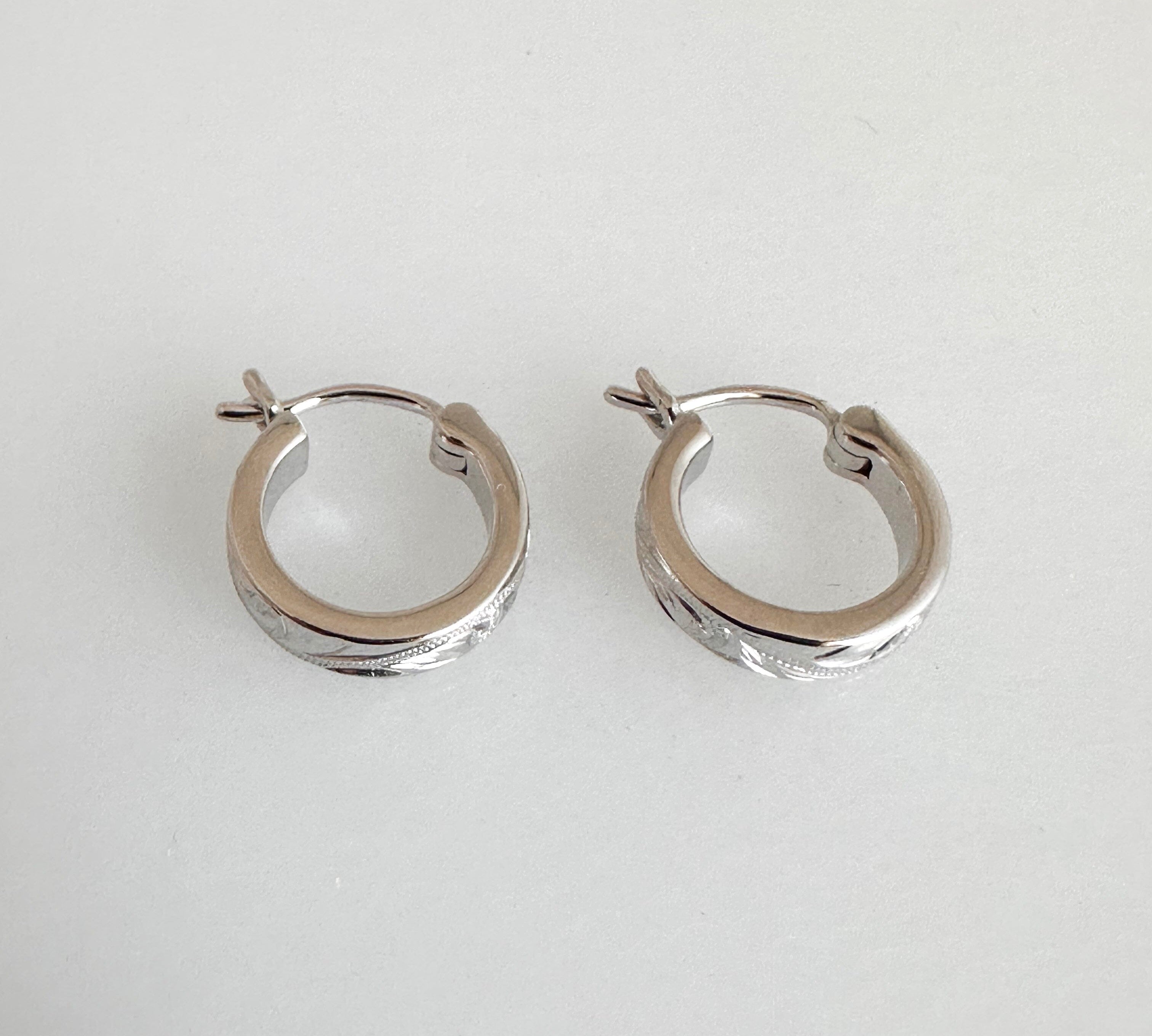 Mini Hoop Earrings with Scroll Engraving Earrings Island by Koa Nani 