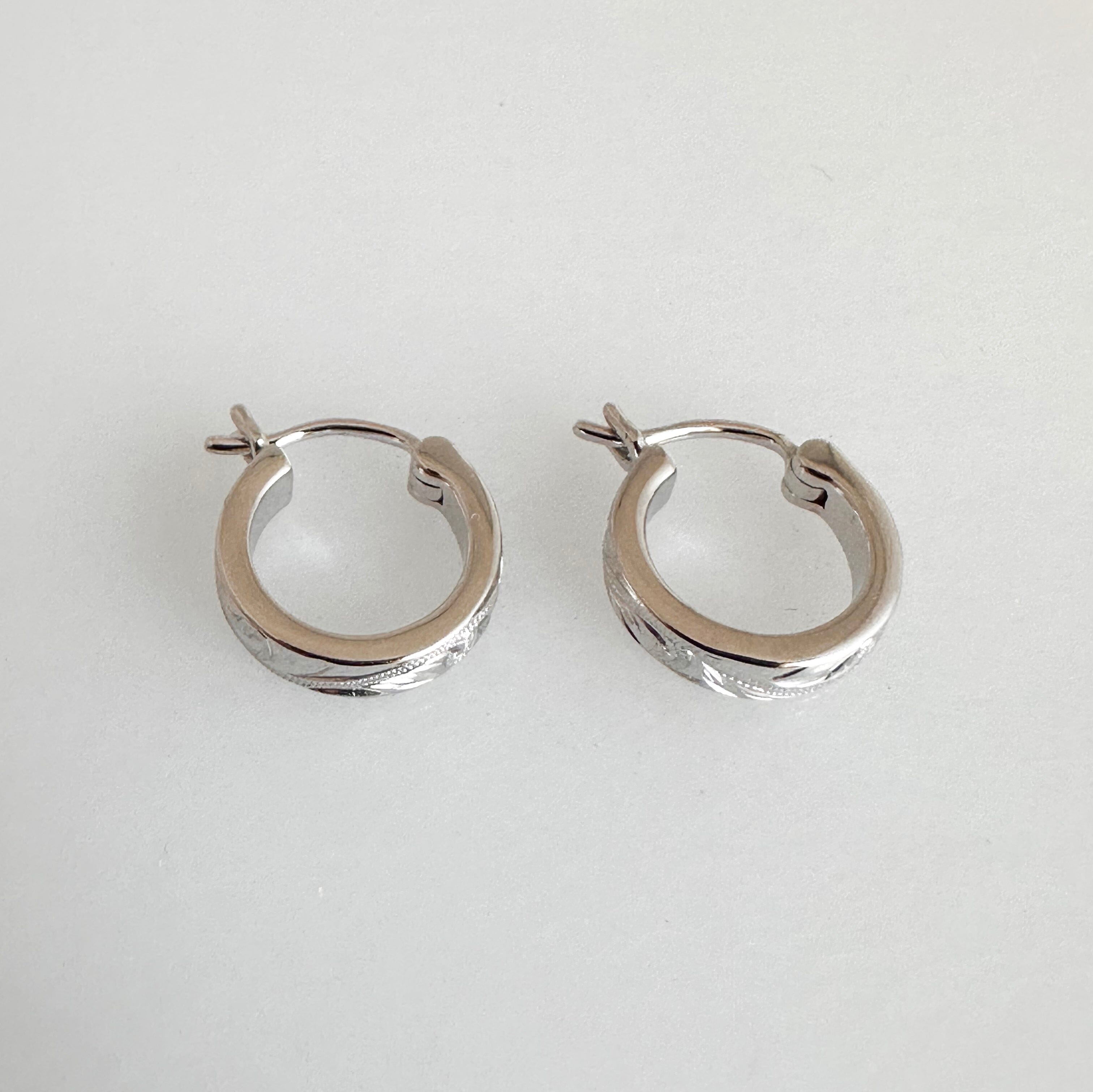 Mini Hoop Earrings with Scroll Engraving Earrings Island by Koa Nani 