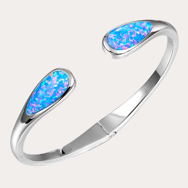 sustainable blue opal collection featuring an open cuff bangle