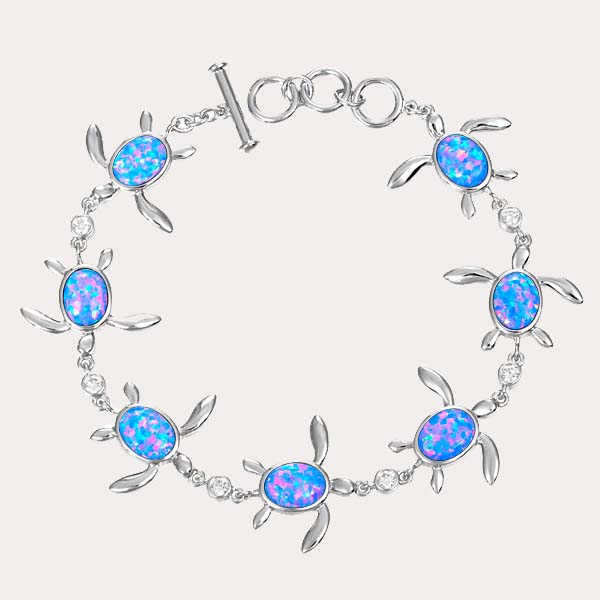 sustainable blue opal sea life collection featuring sea turtle design charm bracelet