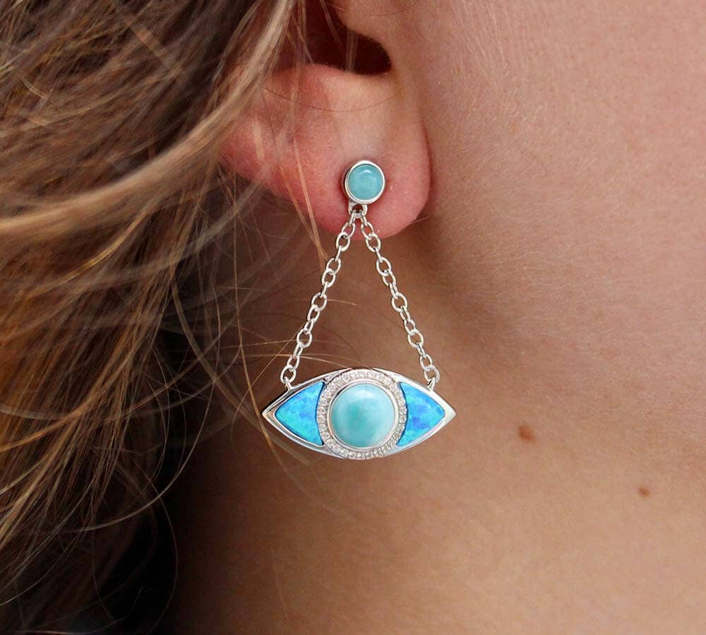 Opal & Larimar Eye of Protection Earrings Earrings Island by Koa Nani 