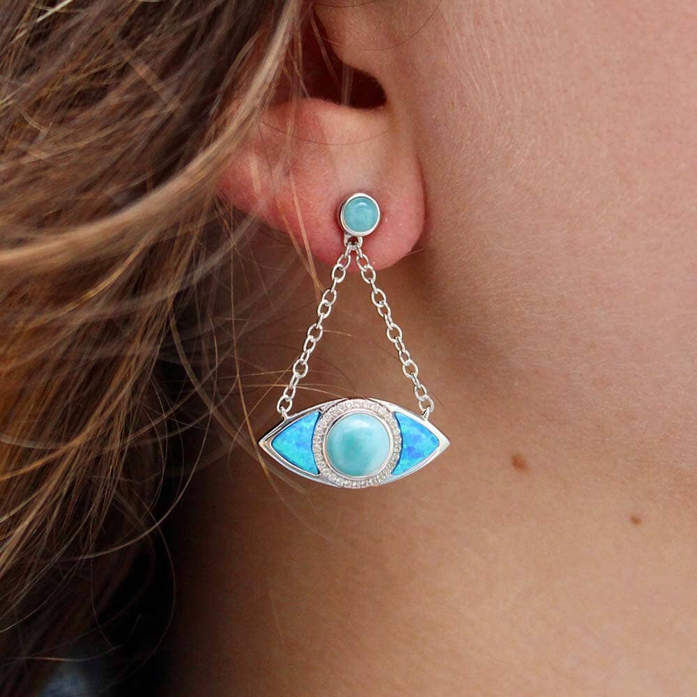 Opal & Larimar Eye of Protection Earrings Earrings Island by Koa Nani 