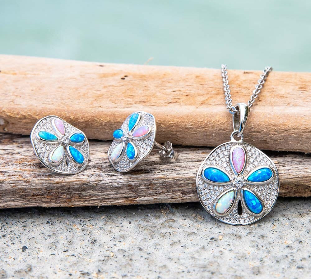 Opal Sand Dollar Pavé Pendant & Earrings Set Other Island by Koa Nani 