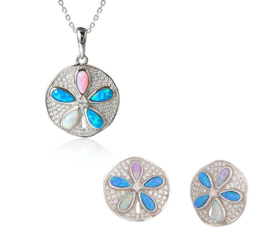 Opal Sand Dollar Pavé Pendant & Earrings Set Other Island by Koa Nani 