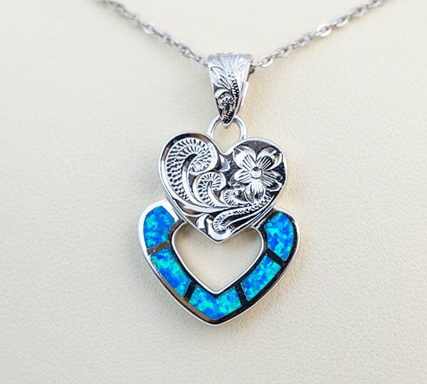 Paradise Opal Engraved Double Heart Pendant Pendant Island by Koa Nani 