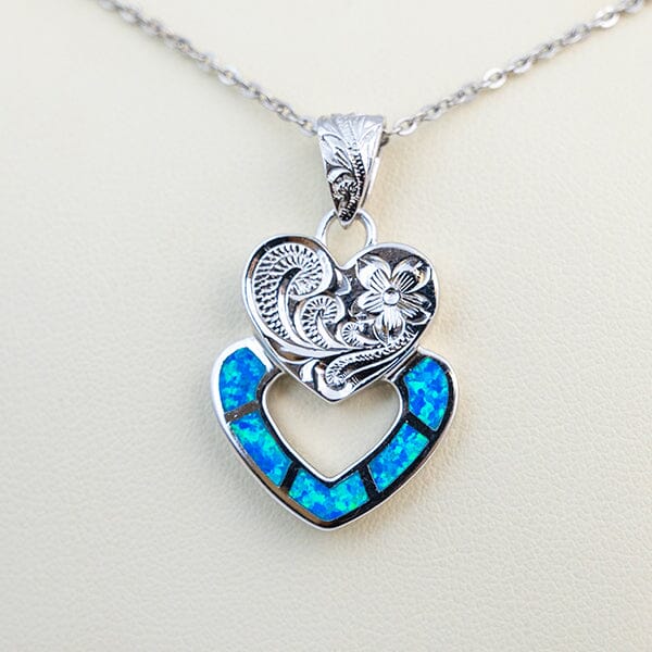 Paradise Opal Engraved Double Heart Pendant Pendant Island by Koa Nani 