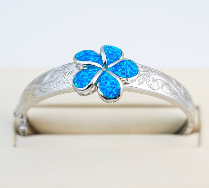 Paradise Opal Engraved Plumeria Bangle Bangle Island by Koa Nani 