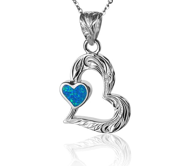 Paradise Opal Engraved Pu'uwai Heart Pendant Pendant Island by Koa Nani 