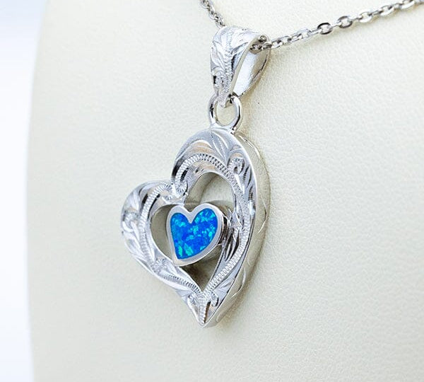 Paradise Opal Engraved Signature Heart Pendant Pendant Island by Koa Nani 