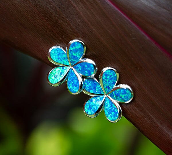 Paradise Opal Plumeria Latch Back Earrings Earrings Island by Koa Nani 