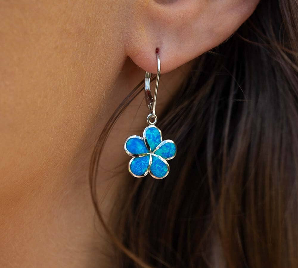 Paradise Opal Plumeria Lever Back Earrings Earrings Island by Koa Nani 