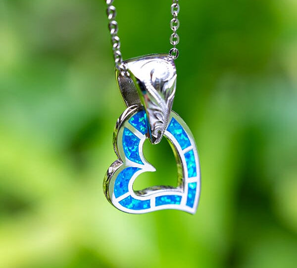 Paradise Opal Scroll Engraved Heart Pendant Pendant Island by Koa Nani 