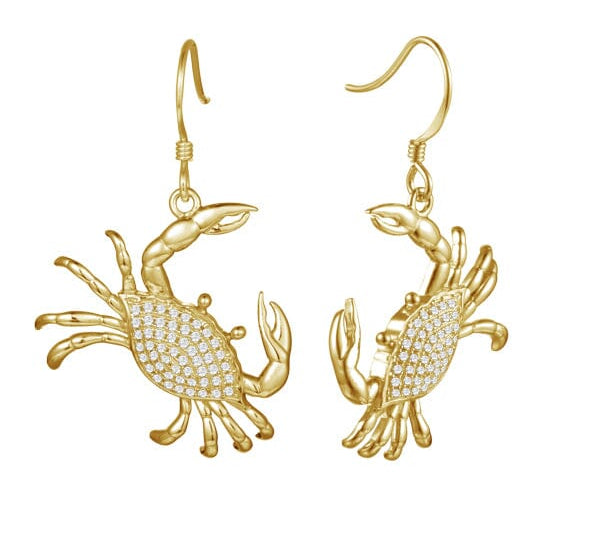 Pavé Blue Crab Earrings Earrings Island by Koa Nani Yellow Gold 