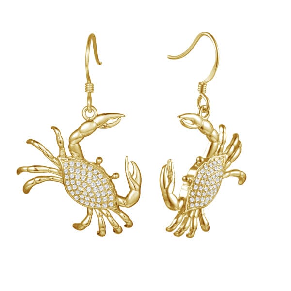 Pavé Blue Crab Earrings Earrings Island by Koa Nani Yellow Gold 